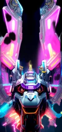 This live phone wallpaper showcases a close-up view of a motorcycle with neon lights that emit shades of blue, pink, and green