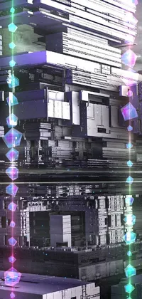 This 3D live phone wallpaper features a stack of boxes with a cyberpunk city backdrop