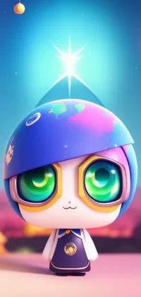 This stunning live wallpaper features a 3D Littlest Pet Shop creature with a glowing helmet and mesmerizing green eyes standing in a beautiful field