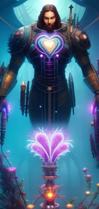 This vibrant phone live wallpaper showcases a stunning image featuring a man stands before a beautiful flower