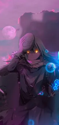 Get a live wallpaper that showcases an intriguing digital art of a hooded wraith with glowing yellow eyes