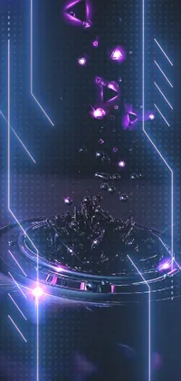 This phone live wallpaper features a mesmerizing digital art design of a water drop falling into a pool of water, set against a black and purple background