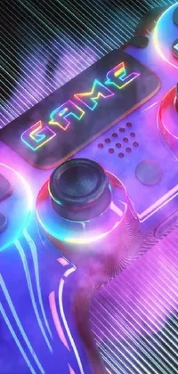 Enjoy a stunning phone live wallpaper with a close-up of a video game controller in translucent neon colors