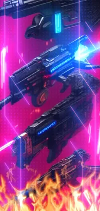 Looking for an exciting and gritty live wallpaper for your phone? Check out this cyberpunk masterpiece! Featuring tons of guns flying through the air and emitting colorful laser beams, this wallpaper captures the futuristic, high-tech energy that fans of the genre love