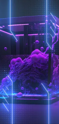 This live wallpaper depicts a 3D-rendered fish tank with swimming fish and a solid cube of light