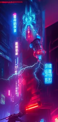 This live phone wallpaper features a poster of a skateboarder navigating a cyberpunk cityscape