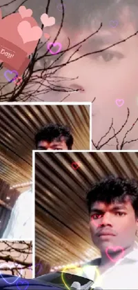 This live wallpaper features a man standing alongside a tree adorned with hearts, adding a touch of whimsy and romance to your phone background