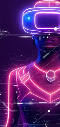 This <a href="/tech-wallpapers/cyberpunk-wallpapers">cyberpunk-inspired live wallpaper</a> for your phone features a stylish woman wearing a virtual reality headset in a neon-lit, afrofuturistic world