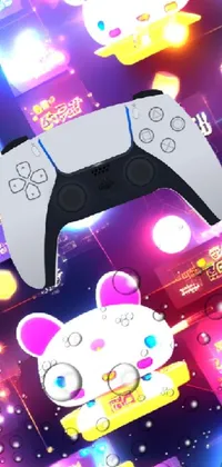 This phone live wallpaper showcases a video game controller with neon lights in the background and cute Pokemon scattered throughout