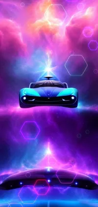 Fly through the heavens with this phone live wallpaper depicting a futuristic car in hot pursuit