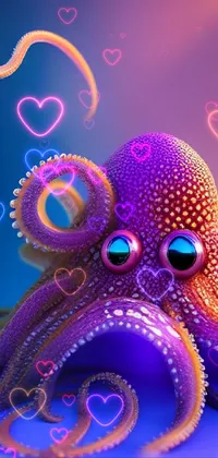 Bring your phone's screen to life with this cute and colorful purple octopus live wallpaper