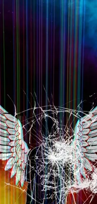 This live wallpaper features a digital art piece of a man with wings on his back against a dark backdrop