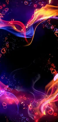 This mesmerizing phone live wallpaper features a heart made of flickering flames and floating smoke set against a striking black background