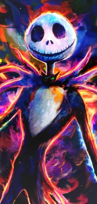 This phone live wallpaper features colorful and vivid gothic art with a Nightmare Before Christmas theme
