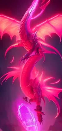 This dynamic live wallpaper features a flying pink dragon with sleek legs and wings