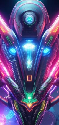 This incredible phone live wallpaper features a stunning close-up of a robot head with neon lights