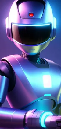 This stunning live wallpaper showcases a futuristic heroine: a service robot holding a glowing cell phone
