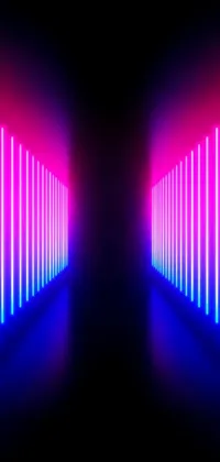 Light up your phone screen with a mesmerizing live wallpaper featuring rows of neon lights in a dark room