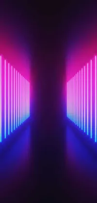Check out this funky live wallpaper featuring two rows of neon lights in a dark, futuristic hallway