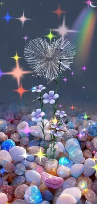 Create a captivating live wallpaper for your phone with a vibrant image of a flower atop a rocky terrain