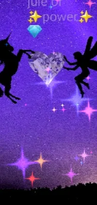 This phone live wallpaper features a magical scene of two fairies flying through a star-filled night sky