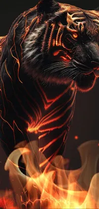 This phone live wallpaper features a stunning close-up of a tiger set against a black background