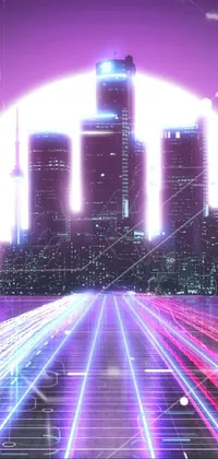 This live wallpaper features a futuristic city with captivating neon lights in the foreground