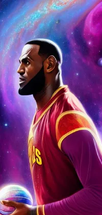 Looking for an amazing live wallpaper for your phone? Check out this spectacular artwork featuring a basketball player holding a ball