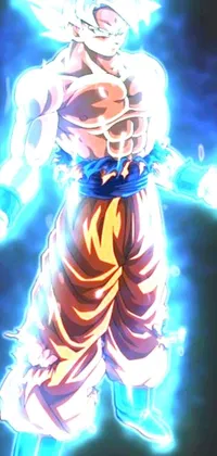 This live wallpaper features a close-up image of a popular anime character with glowing veins of white surrounding him in a dynamic display of power and strength
