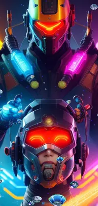 This phone live wallpaper features a close-up of a futuristic and vibrant helmet inspired by game promotional posters