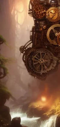 This phone live wallpaper features a steam engine situated in a forest