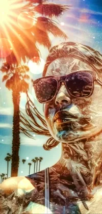 Looking for a new live wallpaper for your phone? Check out this stunning digital art! Featuring a woman with long flowing hair and sunglasses, surrounded by palm trees in Los Angeles, this wallpaper captures the relaxed, sun-soaked lifestyle of the West Coast