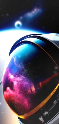 This stunning phone live wallpaper features a close-up shot of a person wearing a space suit and helmet