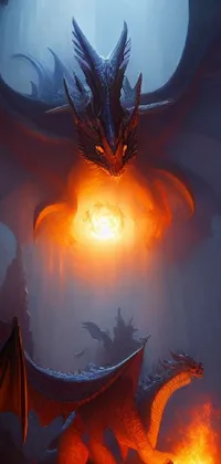 This is an awe-inspiring phone live wallpaper featuring a majestic dragon resting in a mysterious cave