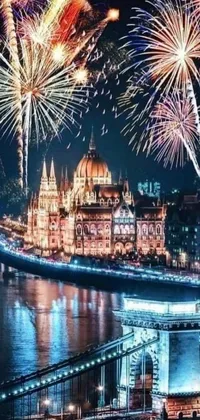 Decorate your phone with an illuminating, live wallpaper that features a breathtaking scene of a bridge with beautiful Austro-Hungarian architecture, and brilliantly-lit buildings that reflect bursts of dazzling fireworks in the night sky above