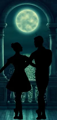 This mesmerizing phone live wallpaper features a digital rendering of a couple dancing in front of a full moon