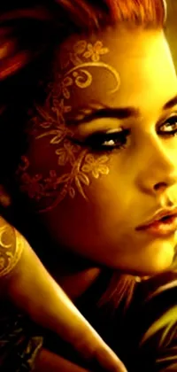 This phone live wallpaper showcases a striking close-up of a woman with captivating facial tattoos