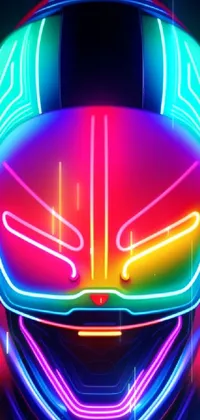 This phone live wallpaper showcases a futuristic design of a helmet adorned with neon lights