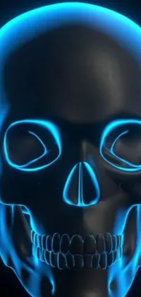 Enhance your phone's display with a captivating live wallpaper featuring a glowing blue skull on a sleek black backdrop