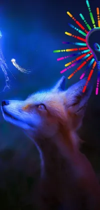 This lively phone wallpaper showcases a digital art piece of a fox standing gracefully in the green grass