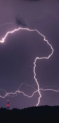 This phone live wallpaper showcases the powerful energy of nature with a captivating scene featuring lightning bolts cutting through pink clouds