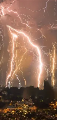 Add a dynamic touch to your mobile device with this phone live wallpaper of a city skyline underneath a lighting storm