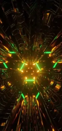 This live wallpaper showcases a striking display of green and yellow light intercepting a dark background