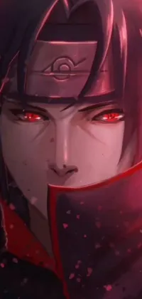 This phone live wallpaper features a close-up of a character with red eyes in a menacing pose