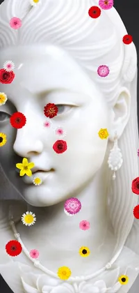 This phone live wallpaper showcases a beautiful close-up of a marble sculpture of a woman by Kanō Tan'yū