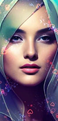 This stunning live phone wallpaper features a mysterious woman wearing a veil over her head in a digital art creation