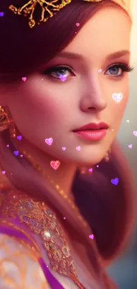 This stunning digital live wallpaper features a close-up of a regal-looking woman with a crown on her head