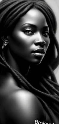 This live wallpaper features a captivating black and white photograph depicting an African American woman with dreadlocks