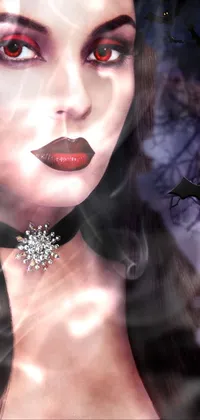 This stunning phone live wallpaper features a gothic digital rendering of a woman with long black hair wearing a choke around her neck