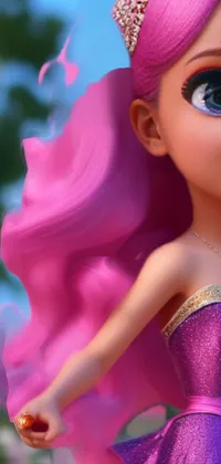 Enjoy our stunning live wallpaper featuring a pink haired doll resembling the Little Mermaid's Princess Ariel